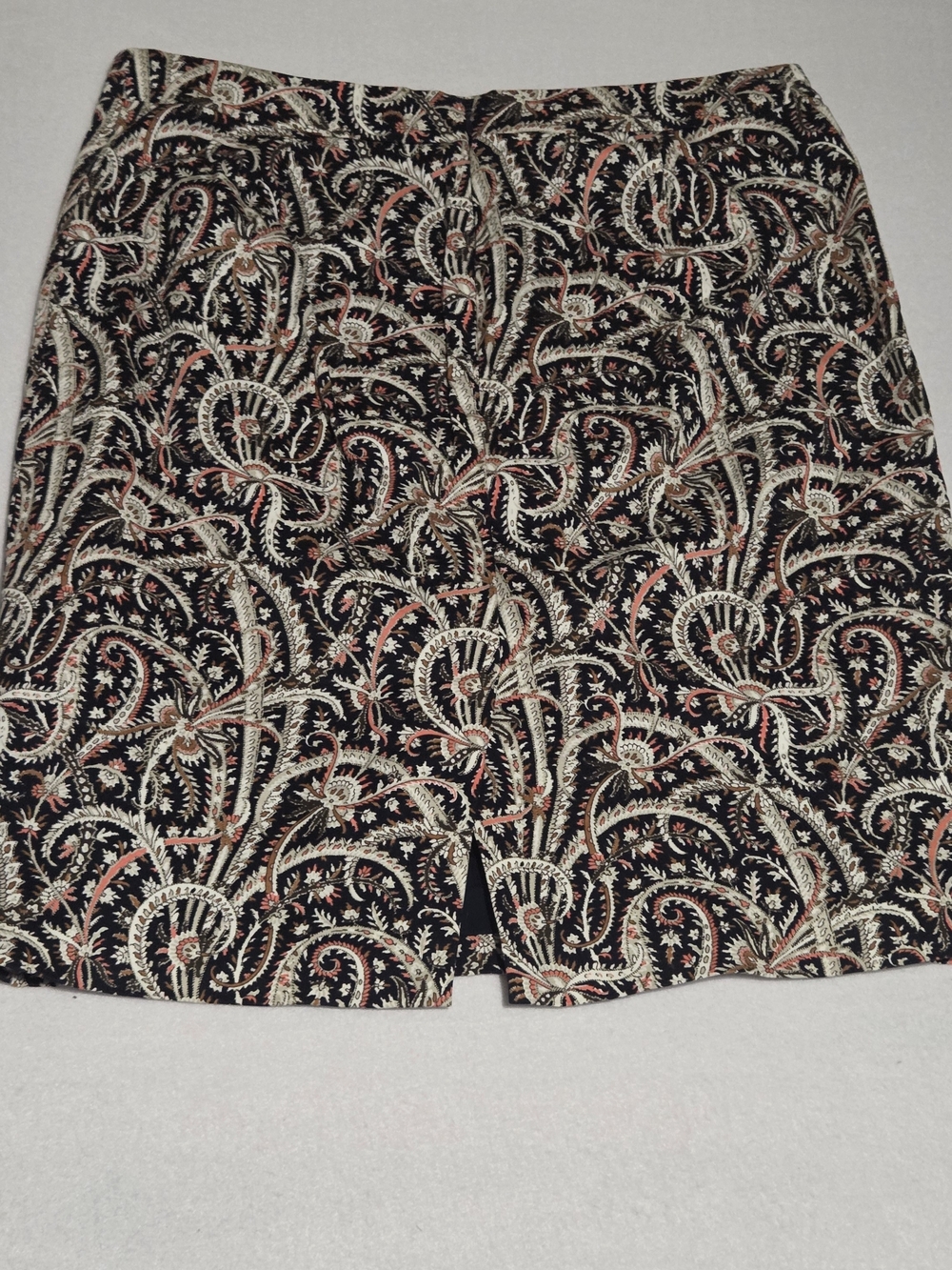 J. Crew Black Paisley No.2 Pencil Skirt with Cream and Pink Accents